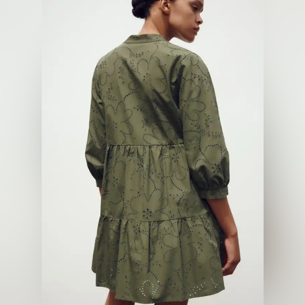 Zara Olive Green Eyelet Dress - Picture 7 of 10